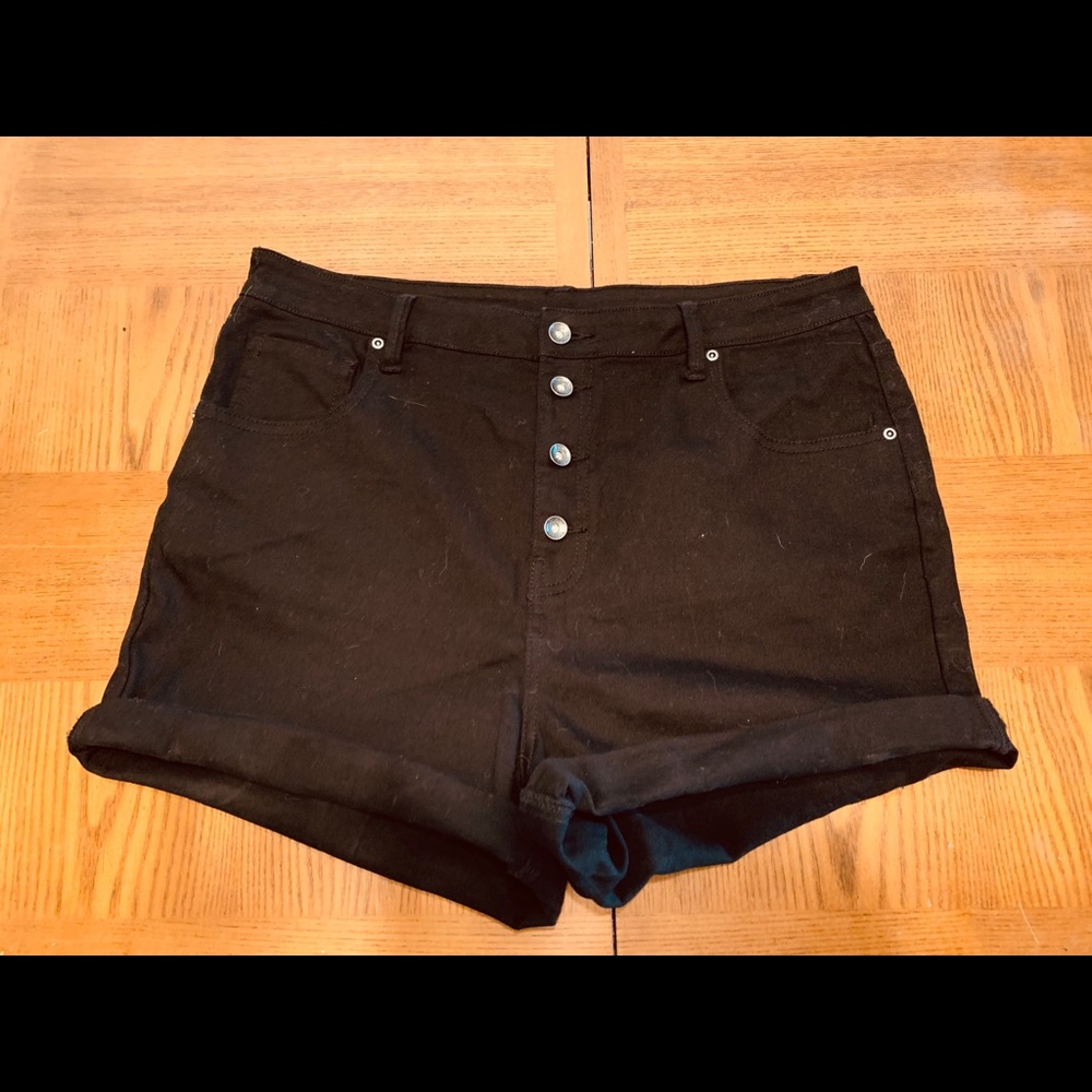 High Waist Black Denim Shorts